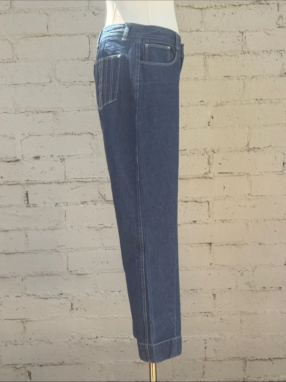 Tory Burch Cropped Straight Leg Denim Jeans Embroidered Pockets Size 29